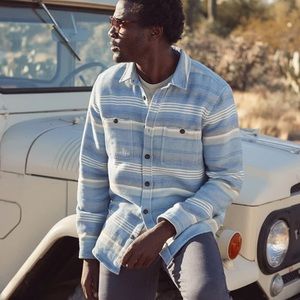 NWT MARINE LAYER Heavy Flannel Overshirt Blue Baja Stripe XXL